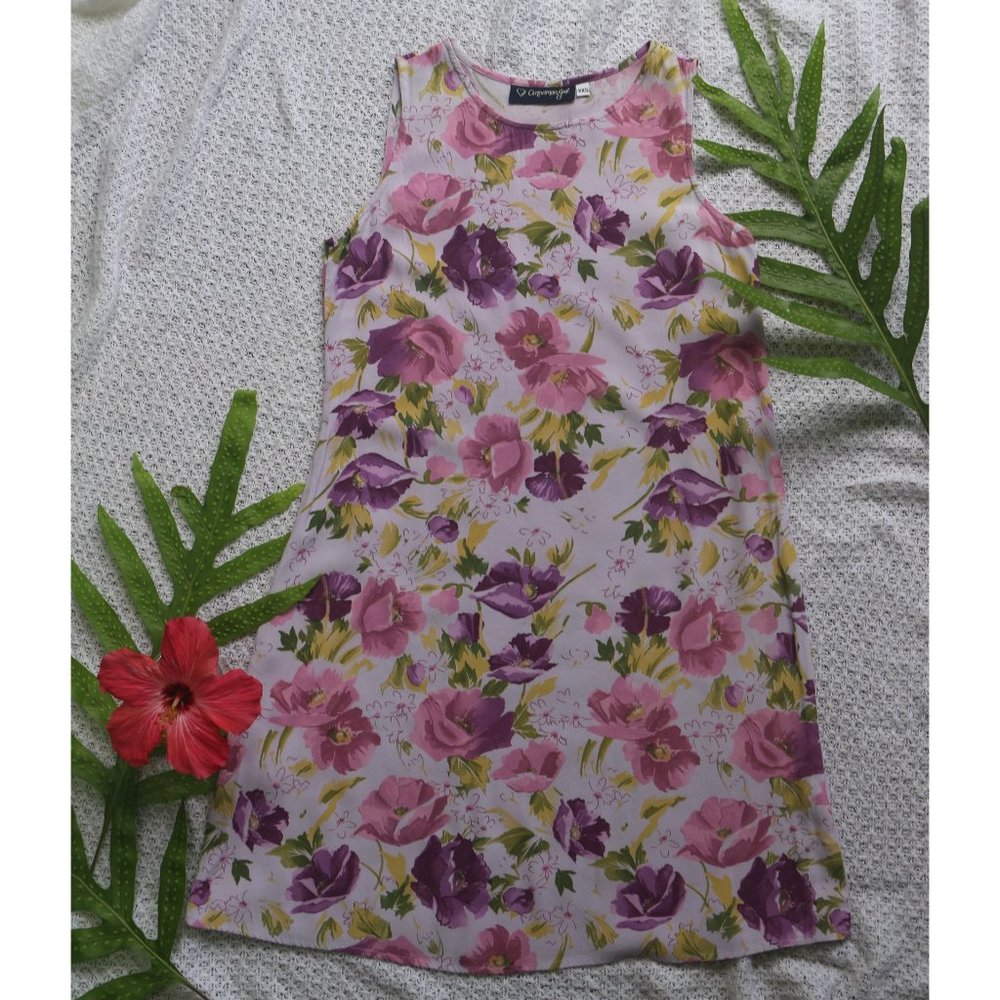 MADE IN HAWAII! Cinnamon Girl: Lavender Floral Shift Dress [XXS] 100% Rayon